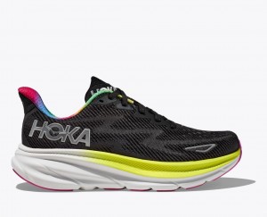 Black / Light Green Men's HOKA Clifton 9 Running Shoes | 8147596-CX