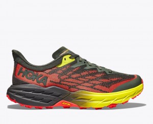 Black / Red / Yellow Men's HOKA Speedgoat 5 Trail Running Shoes | 8142536-QZ