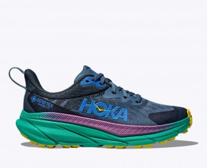 Blue / Black / Green Men's HOKA Challenger 7 GTX Trail Running Shoes | 2561398-YW