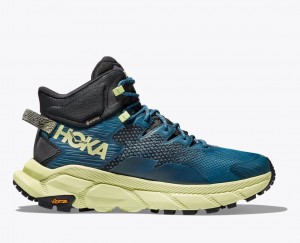 Blue / Black / Light Green Men's HOKA Trail Code GTX Hiking Boots | 6395847-JE