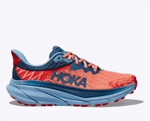 Coral / Dark Blue Women's HOKA Challenger 7 Trail Running Shoes | 4510768-LJ