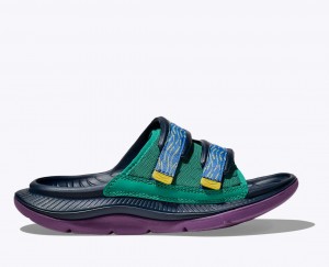 Dark Blue / Green / Purple Men's HOKA Ora Luxe Slide | 5093462-SN