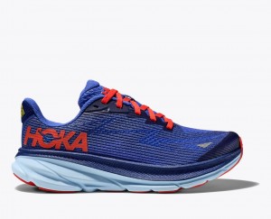 Dark Blue / Red Kids' HOKA Clifton 9 Running Shoes | 0372648-JV