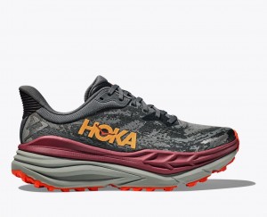 Dark Grey / Black / Dark Red Men's HOKA Stinson 7 Trail Running Shoes | 6473085-JO