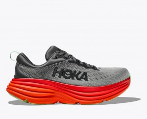 Dark Grey / Red Men's HOKA Bondi 8 Running Shoes | 2409168-ZJ