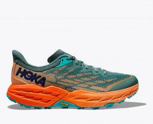 Green / Orange Men's HOKA Speedgoat 5 Trail Running Shoes | 5386942-YE