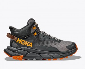 Grey / Black Men's HOKA Trail Code GTX Hiking Boots | 7132965-UI