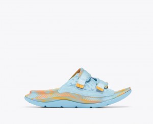 Light Blue / Orange Men's HOKA Ora Luxe Slide | 0372165-LZ