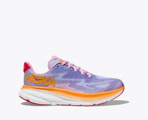 Light Purple / Orange / Pink Kids' HOKA Clifton 9 Running Shoes | 5790231-WE