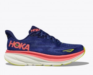 Navy / Coral Women's HOKA Clifton 9 Running Shoes | 7936248-TY