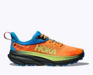 Orange / Green / Blue Men's HOKA Challenger 7 GTX Trail Running Shoes | 8294703-IQ