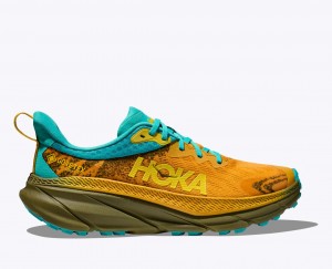 Orange / Olive / Turquoise Men's HOKA Challenger 7 GTX Trail Running Shoes | 8473296-YA