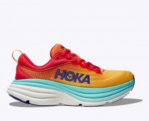 Orange / Red / Turquoise Men's HOKA Bondi 8 Running Shoes | 0736984-YW