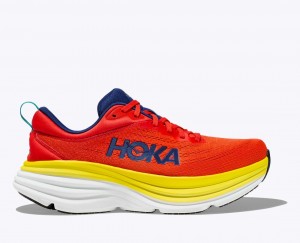 Red / Yellow Men's HOKA Bondi 8 Running Shoes | 2438190-XF