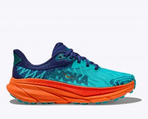 Turquoise / Orange Men's HOKA Challenger 7 Trail Running Shoes | 6937802-NR