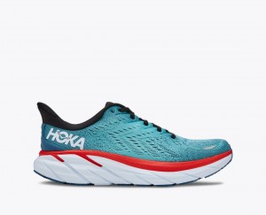 Turquoise / Red Men's HOKA Clifton 8 Running Shoes | 7913024-YJ