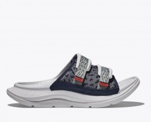 White / Grey Men's HOKA Ora Luxe Slide | 7480263-FS