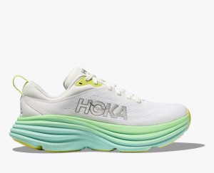 White / Light Green Women's HOKA Bondi 8 Running Shoes | 3781965-HV