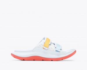 White / Orange / Blue Men's HOKA Ora Luxe Slide | 8795104-SH