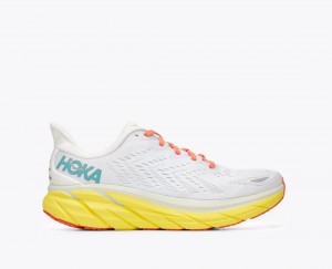 White / Yellow Men's HOKA Clifton 8 Running Shoes | 4076958-ES