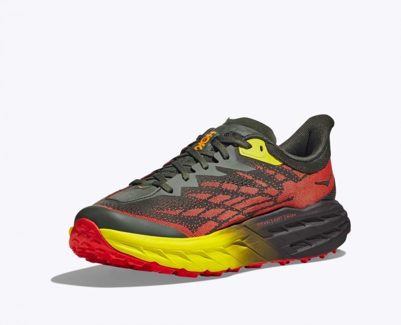 Black / Red / Yellow Men's HOKA Speedgoat 5 Trail Running Shoes | 8142536-QZ