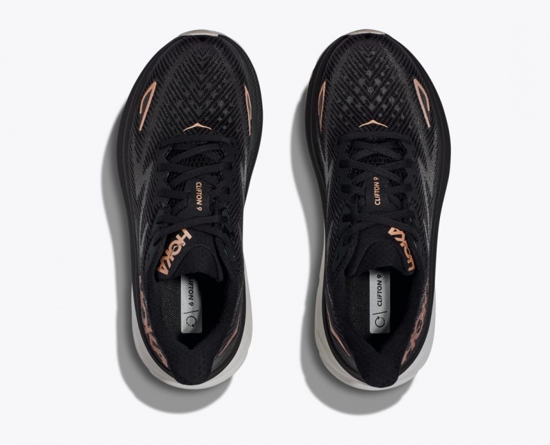 Black / Rose Gold Women's HOKA Clifton 9 Running Shoes | 4189752-VB