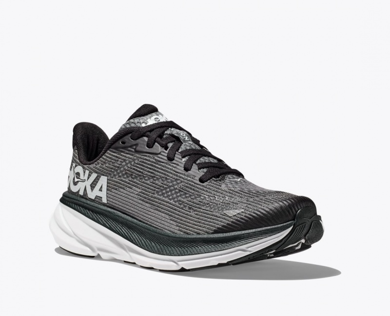 Black / White Kids' HOKA Clifton 9 Running Shoes | 3608714-PC