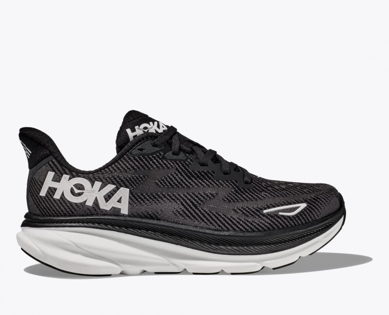 Black / White Women\'s HOKA Clifton 9 Running Shoes | 2419637-MW