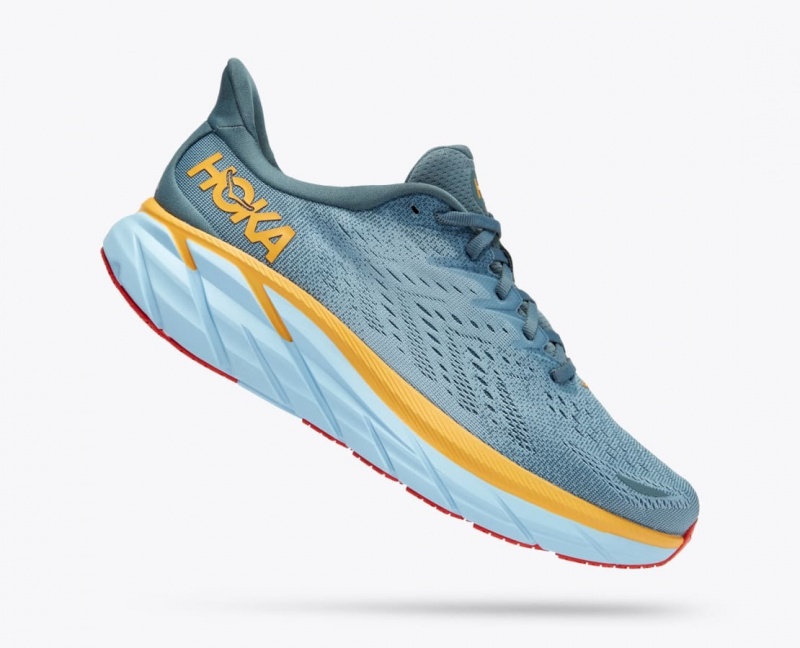 Blue Green / Orange Men's HOKA Clifton 8 Running Shoes | 6540927-DU