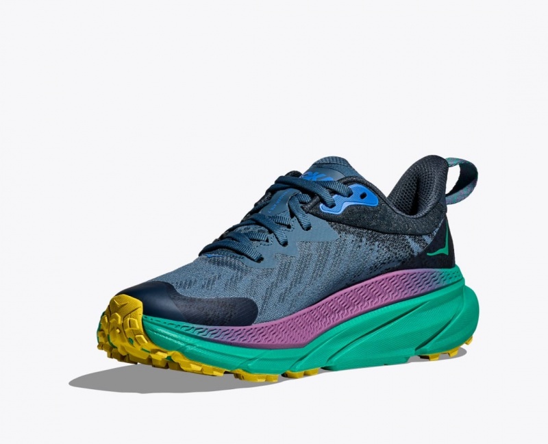 Blue / Black / Green Men's HOKA Challenger 7 GTX Trail Running Shoes | 2561398-YW