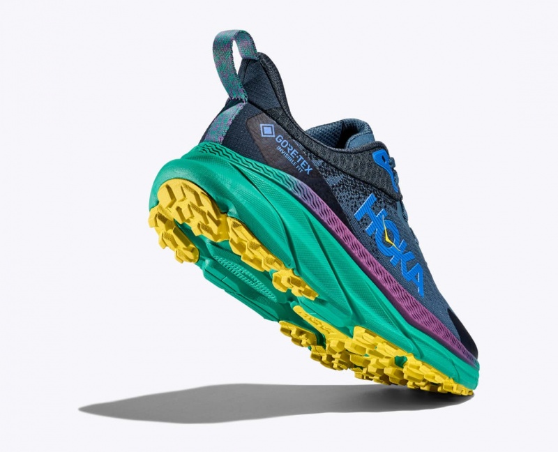 Blue / Black / Green Men's HOKA Challenger 7 GTX Trail Running Shoes | 2561398-YW