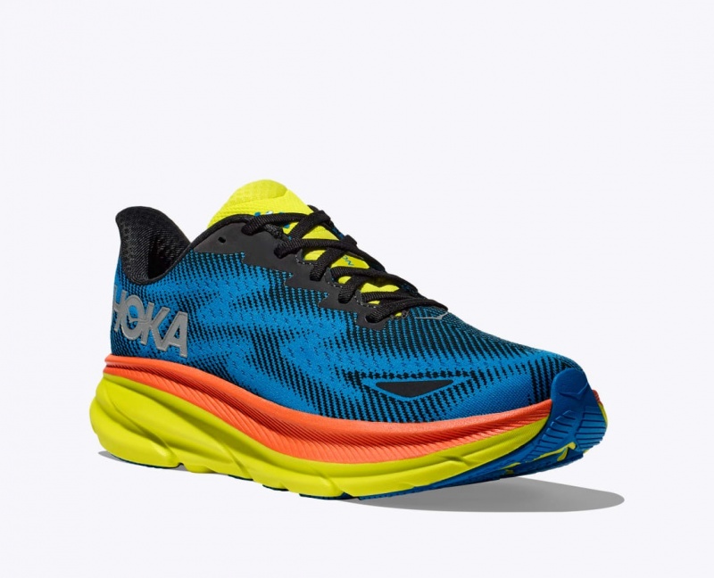 Blue / Black / Green Women's HOKA Clifton 9 GTX Running Shoes | 3142068-GW