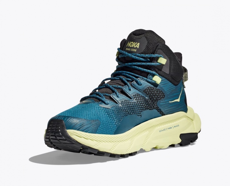 Blue / Black / Light Green Men's HOKA Trail Code GTX Hiking Boots | 6395847-JE