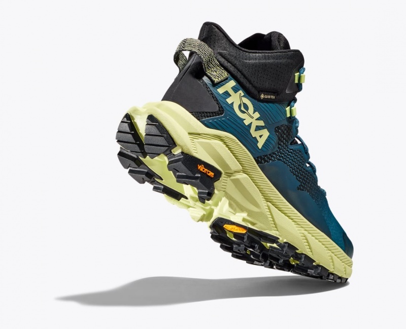 Blue / Black / Light Green Men's HOKA Trail Code GTX Hiking Boots | 6395847-JE