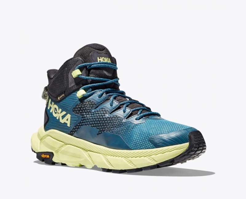 Blue / Black / Light Green Men's HOKA Trail Code GTX Hiking Boots | 6395847-JE