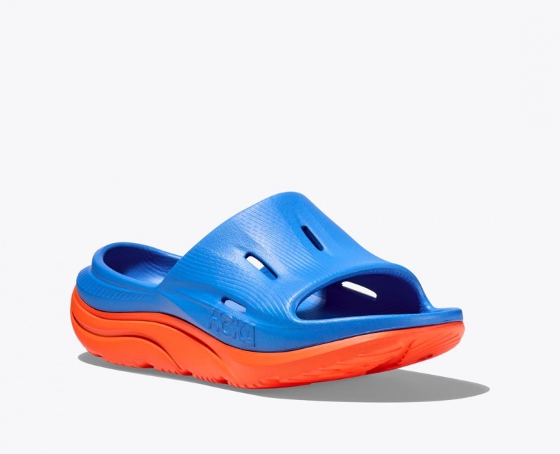 Blue / Orange Kids' HOKA Ora Recovery 3 Slides | 3812479-PV