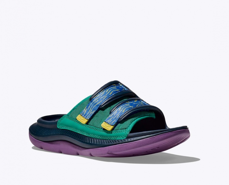 Dark Blue / Green / Purple Men's HOKA Ora Luxe Slide | 5093462-SN