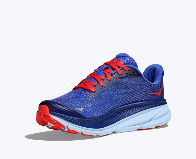 Dark Blue / Red Kids' HOKA Clifton 9 Running Shoes | 0372648-JV