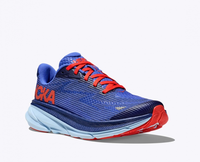 Dark Blue / Red Kids' HOKA Clifton 9 Running Shoes | 0372648-JV