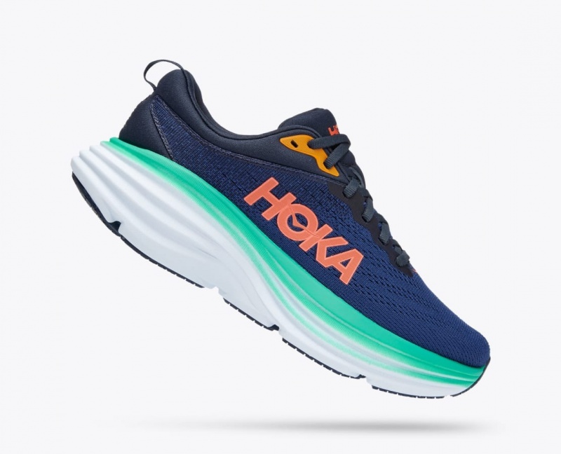 Dark Blue / Turquoise Women's HOKA Bondi 8 Running Shoes | 0378654-IF