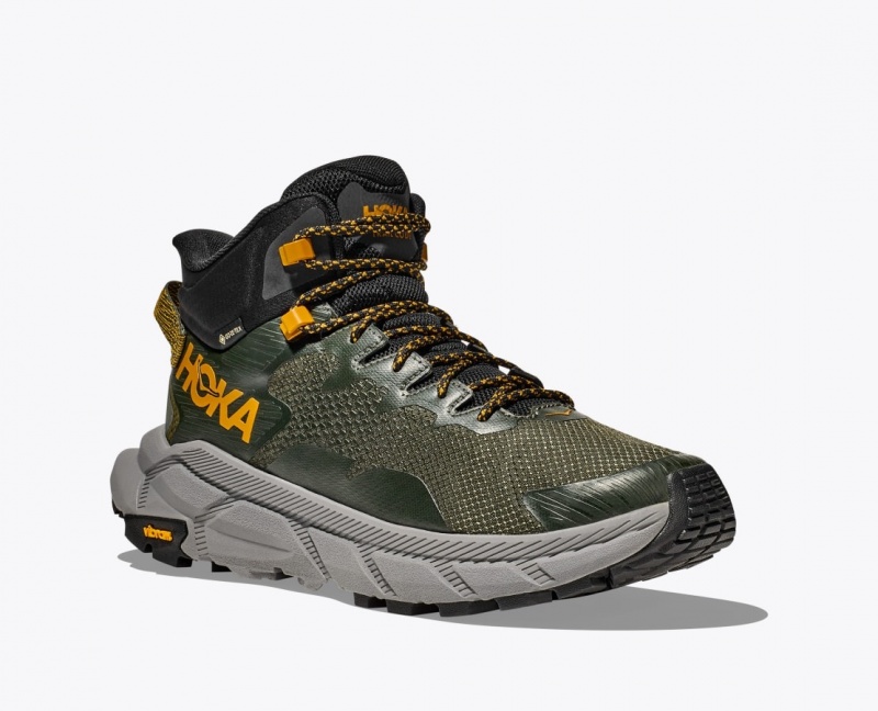 Dark Green Men's HOKA Trail Code GTX Hiking Boots | 4015689-FW