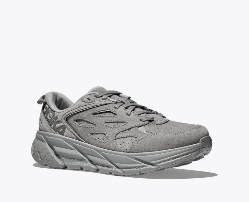 Dark Grey Women's HOKA Clifton L Suede Walking Shoes | 9462875-DB