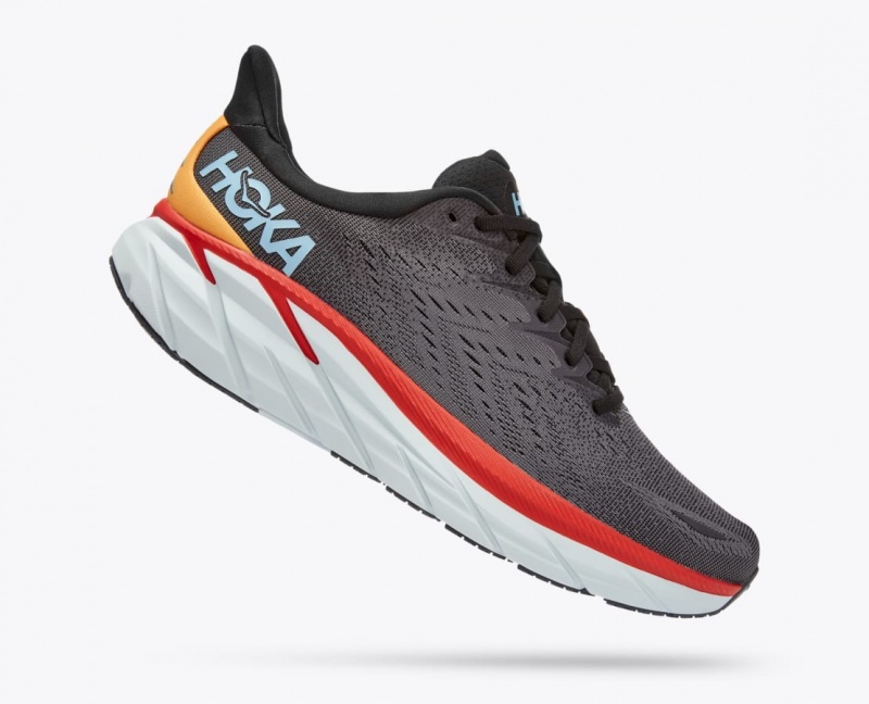 Dark Grey / Red Men's HOKA Clifton 8 Running Shoes | 0948316-KT