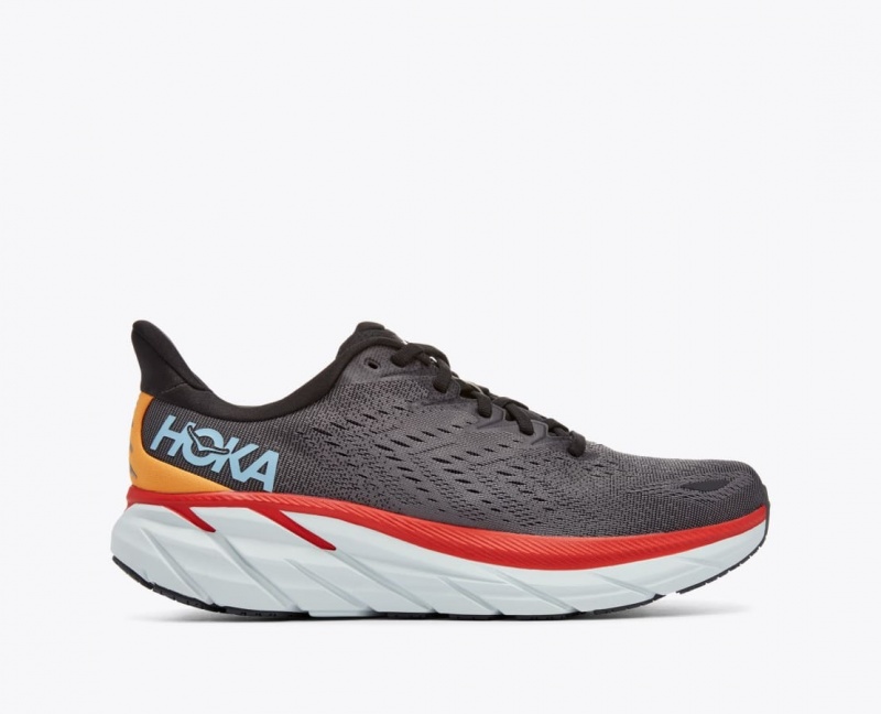 Dark Grey / Red Men\'s HOKA Clifton 8 Running Shoes | 0948316-KT