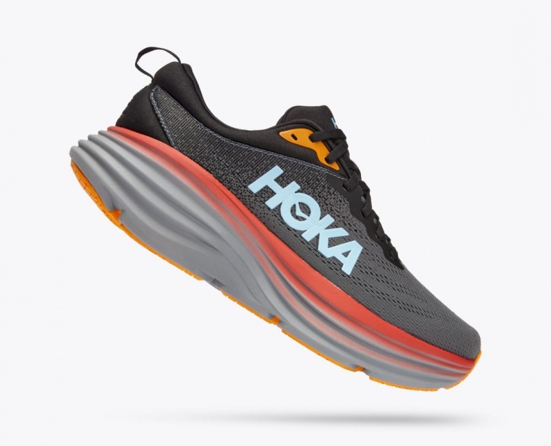 Dark Grey / Red / Black Men's HOKA Bondi 8 Running Shoes | 2501439-IB