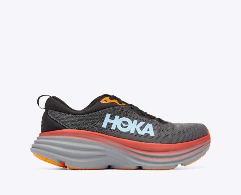 Dark Grey / Red / Black Men\'s HOKA Bondi 8 Running Shoes | 2501439-IB