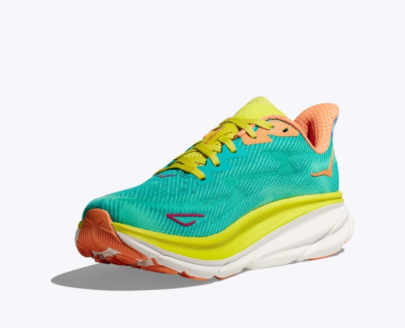 Dark Turquoise / Green Men's HOKA Clifton 9 Running Shoes | 4382659-IF