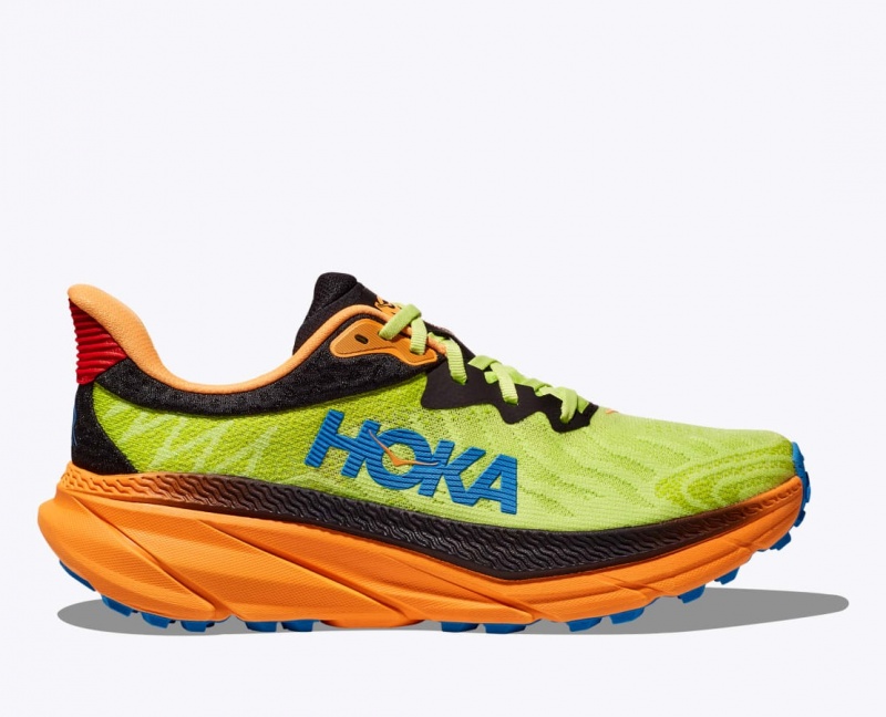 Green / Black / Orange Men\'s HOKA Challenger 7 Trail Running Shoes | 9514287-KX