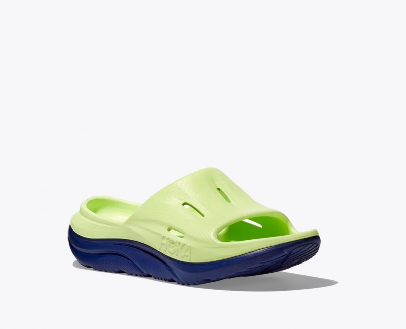 Green / Navy Kids' HOKA Ora Recovery 3 Slides | 8479563-WS