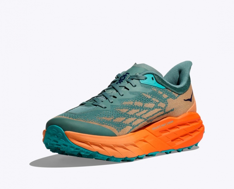 Green / Orange Men's HOKA Speedgoat 5 Trail Running Shoes | 5386942-YE